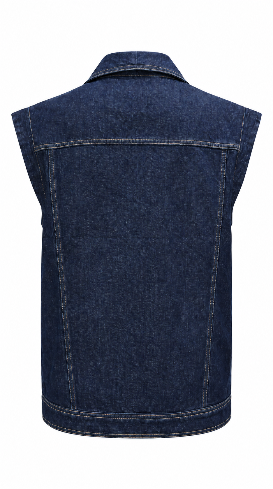 Kadın Lacivert Kuşaklı Metal Düğme Detaylı Kolsuz Denim Ceket - Görsel 3